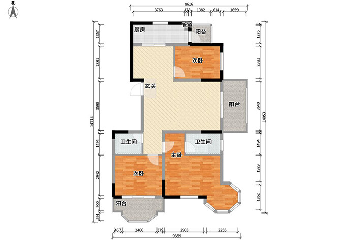 魯商藍(lán)岸新城127m2三室一廳戶(hù)型平面布局圖.jpg